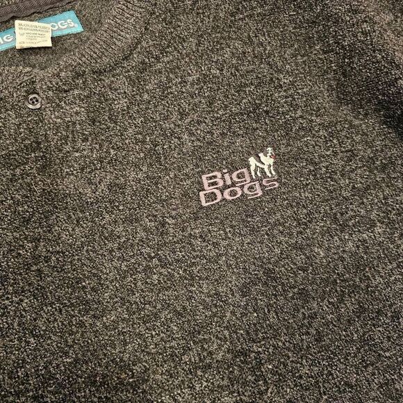 Big Dogs Vintage Black Fuzzy size medium Henley Sweater - Picture 11 of 11